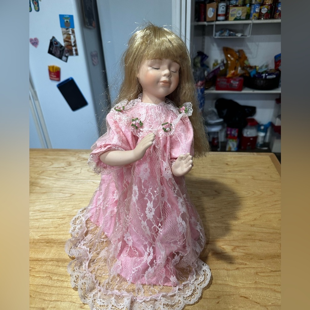 Blonde Praying Porcelain Girl Doll